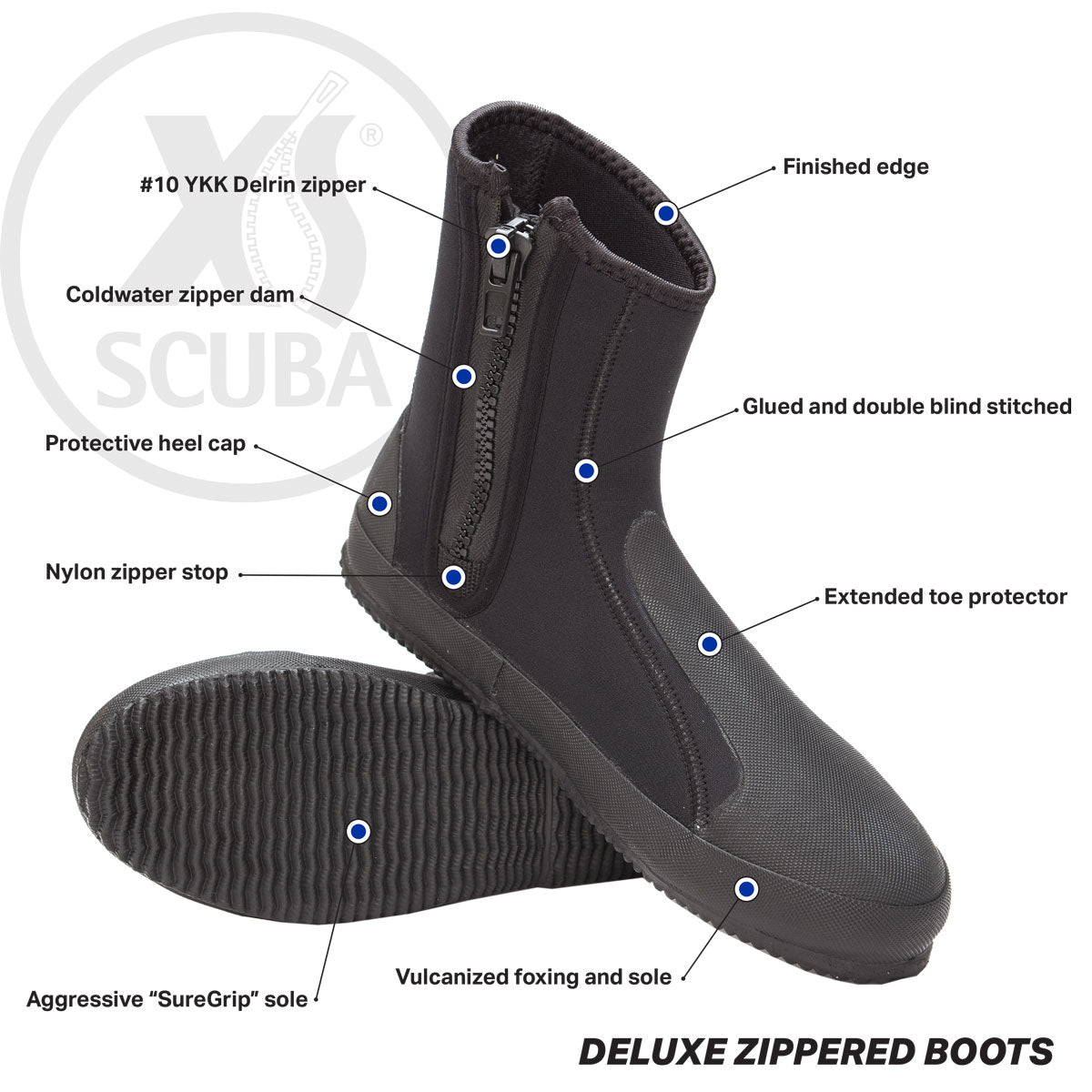 XS Scuba 6.5mm Deluxe Zippered Dive Boots