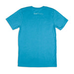 Load image into Gallery viewer, Back view of BlueTherapy Zen Aqua t-shirt in aqua/turquiose, showing bluetherapy logo at top neck area
