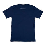 Load image into Gallery viewer, Back view of BlueTherapy Zen Deep t-shirt in deep navy, showing bluetherapy logo at top neck area
