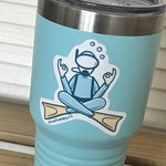 Load image into Gallery viewer, Scuba diver in zen pose vinyl sticker on a thermos mug
